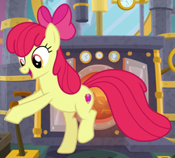 Size: 715x645 | Tagged: safe, screencap, character:apple bloom, species:earth pony, species:pony, episode:growing up is hard to do, g4, my little pony: friendship is magic, big tail, cropped, female, older, older apple bloom, open mouth, smiling, solo
