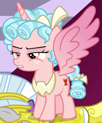 Size: 830x1000 | Tagged: safe, screencap, character:cozy glow, species:alicorn, species:pony, episode:the ending of the end, g4, my little pony: friendship is magic, alicornified, cozy glow is not amused, cozycorn, cropped, race swap, royal guard, solo focus