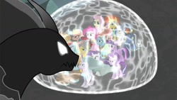 Size: 1280x720 | Tagged: safe, screencap, character:applejack, character:flash magnus, character:fluttershy, character:meadowbrook, character:pinkie pie, character:pony of shadows, character:rainbow dash, character:rarity, character:rockhoof, character:somnambula, character:star swirl the bearded, character:starlight glimmer, character:sunburst, character:twilight sparkle, character:twilight sparkle (alicorn), species:alicorn, species:earth pony, species:pegasus, species:pony, species:unicorn, episode:shadow play, g4, my little pony: friendship is magic, female, force field, magic, male, mare, stallion
