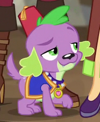 Size: 205x250 | Tagged: safe, screencap, character:spike, character:spike (dog), species:dog, equestria girls:movie magic, g4, my little pony:equestria girls, clothing, costume, cropped, cute, smug, solo focus, spikabetes