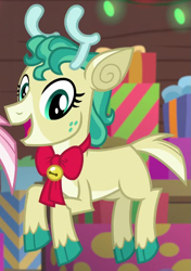 Size: 595x845 | Tagged: safe, screencap, character:alice, species:deer, species:pony, episode:best gift ever, g4, my little pony: friendship is magic, bow, cloven hooves, colored hooves, cropped, female, solo