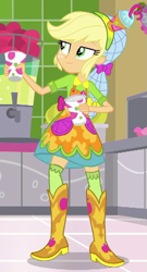 Size: 465x864 | Tagged: safe, screencap, character:applejack, episode:shake things up!, eqg summertime shorts, g4, my little pony:equestria girls, cropped, hairnet, solo