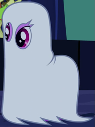 Size: 447x594 | Tagged: safe, screencap, character:berry punch, character:berryshine, species:pony, episode:luna eclipsed, g4, my little pony: friendship is magic, clothing, costume, cropped, ghost costume, nightmare night, nightmare night costume, solo focus