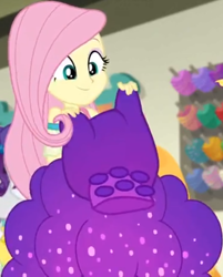 Size: 694x865 | Tagged: safe, screencap, character:fluttershy, character:rarity, equestria girls:holidays unwrapped, g4, my little pony:equestria girls, clothing, cornucopia costumes, costume, cropped, cute, dress, female, food, grapes, looking down, o come all ye squashful, shyabetes, smiling