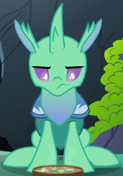 Size: 620x885 | Tagged: safe, screencap, species:changeling, species:reformed changeling, episode:to change a changeling, g4, my little pony: friendship is magic, changeling food, cropped, food, solo, soup, soupling, unamused