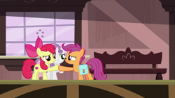 Size: 1920x1080 | Tagged: safe, screencap, character:apple bloom, character:scootaloo, character:sweetie belle, species:earth pony, species:pegasus, species:pony, species:unicorn, episode:the last crusade, g4, my little pony: friendship is magic, cutie mark, cutie mark crusaders, female, filly, hoofbump, saddle bag, the cmc's cutie marks