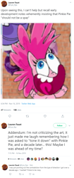 Size: 596x1416 | Tagged: safe, screencap, character:pinkie pie, species:earth pony, species:pony, g4.5, my little pony:pony life, female, lauren faust, meta, solo, twitter, word of faust