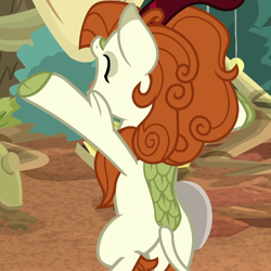 Size: 1080x1080 | Tagged: safe, screencap, character:autumn blaze, species:kirin, episode:sounds of silence, g4, my little pony: friendship is magic, a kirin tale, bipedal, cropped, eyes closed, female, hooves up, open mouth, solo
