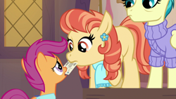 Size: 1920x1080 | Tagged: safe, screencap, character:aunt holiday, character:auntie lofty, character:scootaloo, species:pegasus, species:pony, episode:the last crusade, g4, my little pony: friendship is magic, mouth hold, ticket, worried