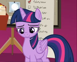 Size: 691x560 | Tagged: safe, screencap, character:twilight sparkle, character:twilight sparkle (alicorn), species:alicorn, species:pony, episode:the summer sun setback, g4, my little pony: friendship is magic, cropped, lidded eyes, looking down, scroll, smiling, smirk, solo
