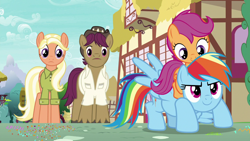 Size: 1280x720 | Tagged: safe, screencap, character:mane allgood, character:rainbow dash, character:scootaloo, character:snap shutter, species:pegasus, species:pony, episode:the last crusade, g4, my little pony: friendship is magic, ponies riding ponies, riding