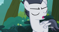 Size: 1179x653 | Tagged: safe, screencap, character:rumble, species:pegasus, species:pony, episode:marks and recreation, g4, my little pony: friendship is magic, colt, discovery family logo, eyes closed, male, solo
