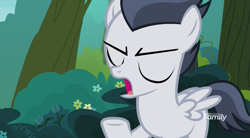 Size: 1179x649 | Tagged: safe, screencap, character:rumble, species:pegasus, species:pony, episode:marks and recreation, g4, my little pony: friendship is magic, colt, discovery family logo, eyes closed, male, solo