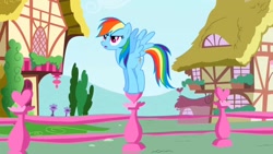 Size: 1280x720 | Tagged: safe, screencap, character:rainbow dash, species:pegasus, species:pony, episode:applebuck season, g4, my little pony: friendship is magic, fence, ponyville, solo