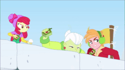 Size: 1920x1080 | Tagged: safe, screencap, character:apple bloom, character:big mcintosh, character:granny smith, character:pinkie pie, character:sunset shimmer, equestria girls:holidays unwrapped, g4, my little pony:equestria girls, animated, apple bloom's bow, apple cider (drink), bow, brother and sister, clothing, earmuffs, female, flag, hair bow, jacket, male, outdoors, ramekin, saving pinkie's pie, siblings, snow, snow fort, snowball, snowball fight, souffle, sound, webm, winter hat, winter jacket, winter outfit