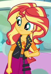 Size: 702x1006 | Tagged: safe, screencap, character:sunset shimmer, episode:driving miss shimmer, g4, my little pony:equestria girls, cropped, cute, geode of empathy, magical geodes, shimmerbetes, solo
