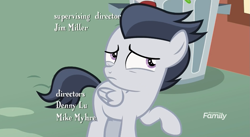 Size: 1179x645 | Tagged: safe, screencap, character:rumble, species:pegasus, species:pony, episode:marks and recreation, g4, my little pony: friendship is magic, colt, credits, discovery family logo, male, solo, trash can