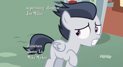 Size: 1179x645 | Tagged: safe, screencap, character:rumble, species:pegasus, species:pony, episode:marks and recreation, g4, my little pony: friendship is magic, colt, credits, discovery family logo, male, solo, trash can
