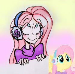 Size: 2456x2424 | Tagged: safe, artist:citi, screencap, character:fluttershy, species:human, episode:best gift ever, g4, my little pony: friendship is magic, ear warmers, female, humanized, screencap reference, solo
