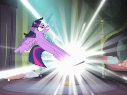 Size: 1454x1080 | Tagged: safe, screencap, character:twilight sparkle, character:twilight sparkle (alicorn), species:alicorn, species:pegasus, species:pony, episode:power ponies, g4, my little pony: friendship is magic, cropped, female, great moments in animation, mare, solo