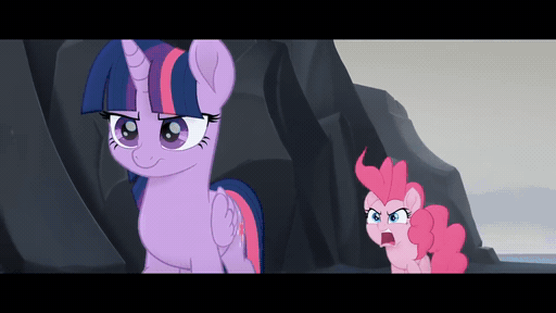 Size: 512x288 | Tagged: safe, screencap, character:pinkie pie, character:twilight sparkle, character:twilight sparkle (alicorn), species:alicorn, species:earth pony, species:pony, my little pony: the movie (2017), angry, animated, basalt beach, black bars, gif, sad