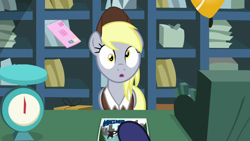 Size: 1920x1080 | Tagged: safe, screencap, character:derpy hooves, character:princess luna, species:pony, episode:between dark and dawn, g4, my little pony: friendship is magic, cash register, letter, mail, post office, scale
