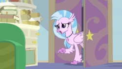 Size: 1280x720 | Tagged: safe, screencap, character:silverstream, character:starlight glimmer, character:trixie, species:pony, species:unicorn, episode:student counsel, animated, bracelet, couch, desk, glowing horn, horn, jewelry, shocked face, sound, starlight's office, webm