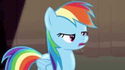 Size: 640x360 | Tagged: safe, screencap, character:rainbow dash, species:pegasus, species:pony, episode:testing testing 1-2-3, g4, my little pony: friendship is magic, animated, boutique, lighting, solo, sound, surprised, webm