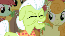 Size: 1280x720 | Tagged: safe, screencap, character:carrot top, character:golden harvest, character:granny smith, species:earth pony, species:pony, episode:filli vanilli, g4, my little pony: friendship is magic, animated, apple family member, female, mare, sound, webm