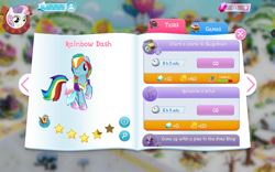 Size: 1280x800 | Tagged: safe, screencap, character:hoops, character:rainbow dash, character:sweetie belle, species:pegasus, species:pony, species:rabbit, species:unicorn, alternate hairstyle, animal, clothing, compass, dress, gem, hat, hoof shoes, info, rainbow dash always dresses in style, search, stars