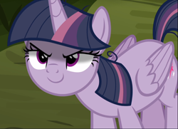 Size: 1300x939 | Tagged: safe, screencap, character:mean twilight sparkle, species:alicorn, species:pony, episode:the mean 6, g4, my little pony: friendship is magic, clone, cropped, evil grin, female, grin, kubrick stare, looking up, sinister, smiling, solo, you need me