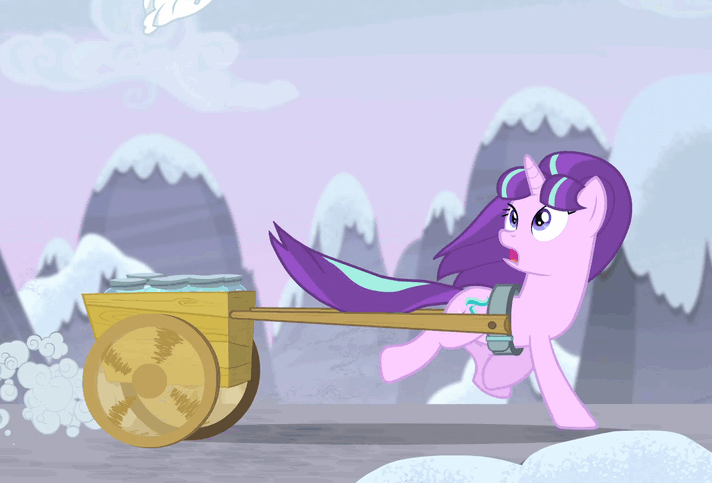 Size: 712x483 | Tagged: safe, screencap, character:starlight glimmer, species:pony, species:unicorn, episode:the cutie map, g4, my little pony: friendship is magic, animated, cropped, cutie mark, female, gif, jar, mare, s5 starlight, solo, stolen cutie marks, tripping, wagon