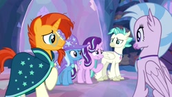 Size: 1920x1080 | Tagged: safe, screencap, character:silverstream, character:starlight glimmer, character:sunburst, character:terramar, character:trixie, species:classical hippogriff, species:hippogriff, species:pony, species:unicorn, episode:student counsel, female, male, mare, quadrupedal, stallion, treehouse of harmony