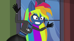 Size: 4321x2409 | Tagged: safe, artist:galacticflashd, derpibooru original, screencap, character:evil pie hater dash, character:rainbow dash, episode:secrets and pies, g4, my little pony: friendship is magic, my little pony:equestria girls, adorapiehater, breasts, busty rainbow dash, clothing, cute, female, gloves, gritted teeth, long gloves, makeup, short shirt, show accurate, skirt, solo