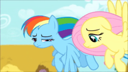 Size: 1280x720 | Tagged: safe, screencap, character:dinky hooves, character:fluttershy, character:millie, character:rainbow dash, species:earth pony, species:pegasus, species:pony, species:unicorn, episode:flutter brutter, g4, my little pony: friendship is magic, animated, covering ears, female, filly, flying, mare, peeved, scrunchy face, sound, swearyshy, webm