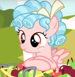 Size: 250x256 | Tagged: safe, screencap, character:cozy glow, episode:marks for effort, g4, my little pony: friendship is magic, apple, barrel, cozybetes, cropped, cute, food, pure concentrated unfiltered evil of the utmost potency, pure unfiltered evil, solo