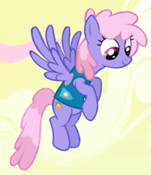 Size: 626x726 | Tagged: safe, screencap, character:rainbowshine, species:pegasus, species:pony, episode:winter wrap up, g4, my little pony: friendship is magic, background pony, cropped, female, jumping, mare, smiling, solo, weather team, winter wrap up vest