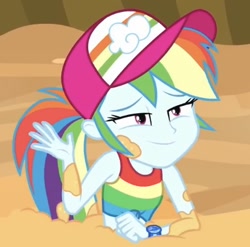 Size: 440x434 | Tagged: safe, screencap, character:rainbow dash, equestria girls:spring breakdown, g4, my little pony:equestria girls, cropped, quicksand, rainbow dash is best facemaker, sleeveless, solo