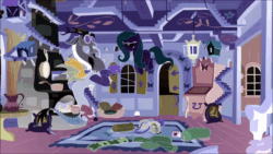Size: 1280x720 | Tagged: safe, screencap, character:discord, character:fluttershy, species:draconequus, species:pegasus, species:pony, episode:dungeons & discords, animated, blushing, covering mouth, duo, female, fluttershy's cottage, inverted colors, male, mare, opposite discord, opposite fluttershy, sound, webm