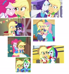 Size: 2825x3010 | Tagged: safe, screencap, character:applejack, character:fluttershy, character:pinkie pie, character:rainbow dash, character:rarity, character:twilight sparkle, character:twilight sparkle (scitwi), species:eqg human, episode:accountibilibuddies, episode:best in show: the pre-show, episode:camping must-haves, episode:do it for the ponygram!, episode:festival filters, equestria girls:holidays unwrapped, equestria girls:legend of everfree, g4, my little pony:equestria girls, accountibilibuddies: pinkie pie, applejack's hat, applejack's sunglasses, barn, clothing, collage, comparison, cowboy hat, eyeshadow, faec, geode of fauna, geode of shielding, geode of super strength, geode of telekinesis, hat, lidded eyes, magical geodes, makeup, selfie, shipping fuel, the cider louse fools, uncomfortable