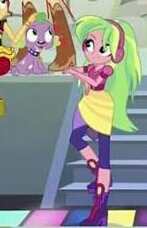Size: 147x228 | Tagged: safe, screencap, character:applejack, character:lemon zest, character:spike, character:sunset shimmer, species:dog, equestria girls:dance magic, g4, my little pony:equestria girls, boots, clothing, collar, cropped, duo focus, leggings, offscreen character, petting, shoes, skirt, spikezest