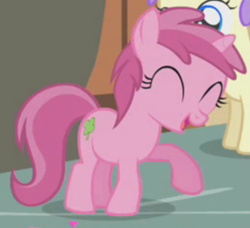 Size: 537x489 | Tagged: safe, screencap, character:alula, character:pluto, character:ruby pinch, species:pony, species:unicorn, episode:call of the cutie, g4, my little pony: friendship is magic, background pony, cropped, cutie mark, eyes closed, female, filly, foal, raised hoof, solo focus