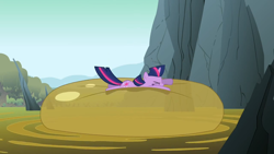 Size: 1280x720 | Tagged: safe, screencap, character:twilight sparkle, character:twilight sparkle (unicorn), species:pony, species:unicorn, episode:feeling pinkie keen, g4, my little pony: friendship is magic, bouncing, bubble, falling, female, froggy bottom bog, lying down, mare, mud, popping, prone, solo, squishy