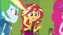 Size: 1920x1080 | Tagged: safe, screencap, character:pinkie pie, character:rainbow dash, character:sunset shimmer, equestria girls:holidays unwrapped, g4, my little pony:equestria girls, animated, canterlot high, female, geode of empathy, geode of super speed, hallway, lockers, magical geodes, o come all ye squashful, sound, webm