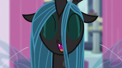 Size: 1920x1080 | Tagged: safe, screencap, character:queen chrysalis, species:changeling, changeling queen, cute, cutealis, eyes closed, female, happy, open mouth, smiling