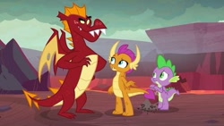 Size: 563x317 | Tagged: safe, screencap, character:garble, character:smolder, character:spike, species:dragon, episode:sweet and smoky, g4, my little pony: friendship is magic, brother and sister, dragon lands, female, lava, male, siblings