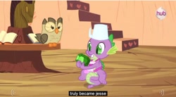 Size: 852x472 | Tagged: safe, screencap, character:spike, episode:just for sidekicks, g4, my little pony: friendship is magic, gem, youtube caption