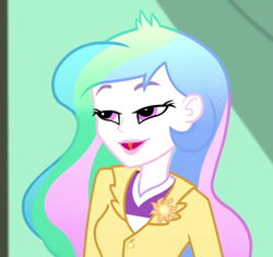 Size: 1147x1080 | Tagged: safe, screencap, character:princess celestia, character:principal celestia, episode:subs rock, eqg summertime shorts, g4, my little pony:equestria girls, canterlot high, classroom, cropped, female, lidded eyes, open mouth, solo