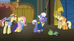 Size: 1280x720 | Tagged: safe, screencap, character:applejack, character:flam, character:flim, character:fluttershy, character:gladmane, species:earth pony, species:pegasus, species:pony, species:unicorn, episode:viva las pegasus, g4, my little pony: friendship is magic, animated, clothing, dress, female, flim flam brothers, frown, impossibly rich, laughing, male, mare, nose in the air, sad, sound, stallion, webm