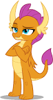 Size: 77x144 | Tagged: safe, screencap, character:smolder, species:dragon, episode:school daze, g4, my little pony: friendship is magic, background removed, closed wing, cropped, crossed arms, picture for breezies, raised eyebrow, raised tail, simple background, solo, tail, white background